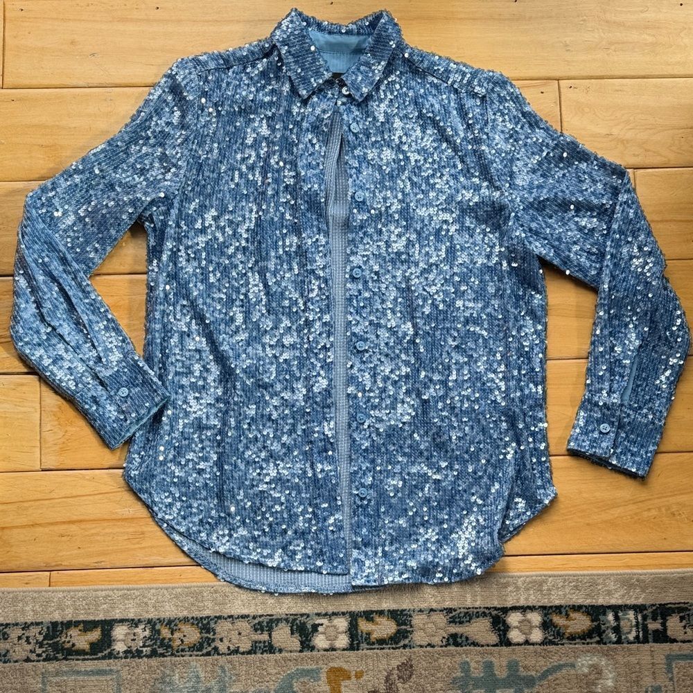 J. Crew Blue Sequin Shirt Jacket